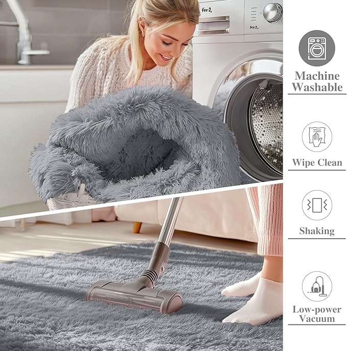 OLANLY 8x10 Machine Washable Large Area Rugs for Living Room, Bedroom, Soft Fluffy Shaggy Bedside Rug, Indoor Floor Carpet for Kids Girls and Boys, Dorms, Nursery, Home Decor Aesthetic, Light Grey