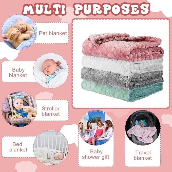Frienda 4 Pcs Baby Fuzzy Blanket Fluffy Baby Blanket for Boys Girls Soft Warm Infant Newborn Toddler Receiving Nursery Bed Supplies, 32 x 24 Inch(Cute Color)