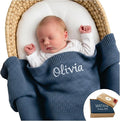 Personalized Baby Blanket with Name - Customized Baby Blanket for Boys & Girls - Embroidered Baby Name Blanket - Monogrammed Newborn Gift - 100% GOTS Certified Organic Cotton (Grey Blue)