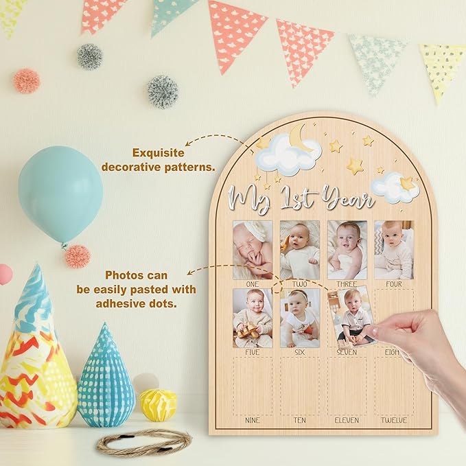 My First Year Photo Board, Star Baby's First Year Photo Frame 12 Monthly Milestone Picture Frame, Gift for Newborn Baby 1st Birthday Memories Nursery Decoration -02