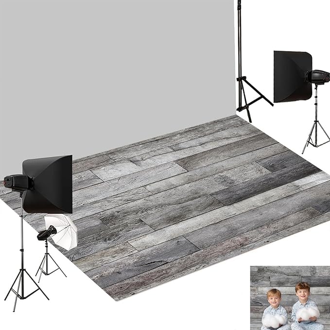 Kate Photography Foor Mats Grey Retro Wood Printed Floor Mats Rubber Floor Mat Newborn Photography Drops Photo Studio Props 8X5ft