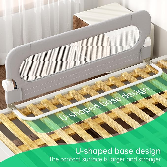 Folding Bed Rail for Toddlers,Baby Bed Rail Guard with Reinforced Anchor Safety System,Fit Bunk,Full Size,Queen,King,Twin(Grey,59"x23.6")