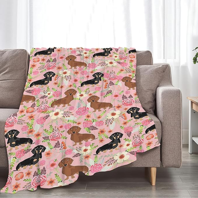 Tijuboni Dachshund Throw Blanket Dog Gifts for Girls Boys Women Men Kids Adults Soft Flannel Fleece Blanket for Couch Sofa Bed Home Decor 40"x50"
