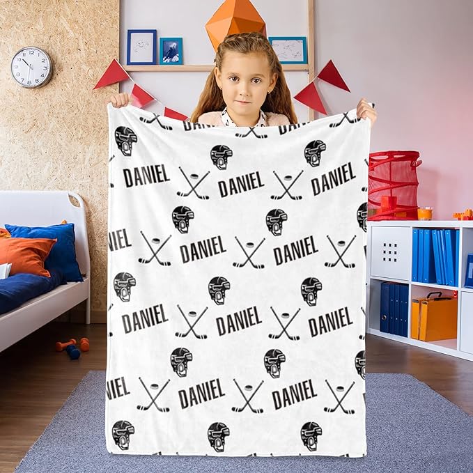 Custom Hockey Baby Name Blanket: Personalized Baby Essentials for Boys and Girls - Birthday Gift for Hockeys Lovers - Soft Fluffy Warm Skin Blankets 50x60inch