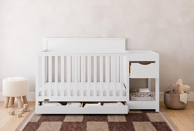 Graco Shiloh 5-in-1 Convertible Crib & Changer with Drawer (White) – GREENGUARD Gold Certified Baby Crib Crafted from Wood, Converts to Toddler Bed, Daybed, and Full-Size Bed