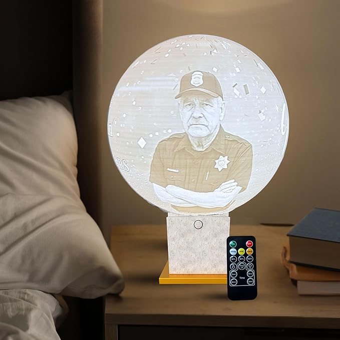 Personalized Retirement Moon Lamp with Custom Photo & Text | 3D Printed LED Night Light | Police, Military, Veteran, Teacher, Nurse Retirement Gift | Custom Farewell Keepsake for Men & Women