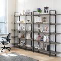 Bookcase, 47 Inch Wide Wood Bookshelf, 120lbs Shelf Capacity, Rustic Open Shelving Industrial Display with Reinforced Horizontal Shelves for Living Room Bedroom Office (5 Tier - Grey) 2 Set