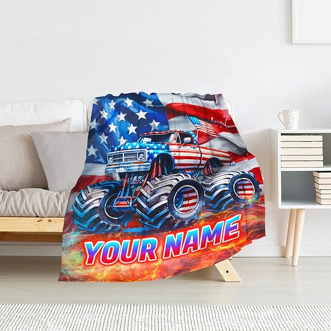 Personalized Kids Blanket for Gifts - 30" x 40" Inches Plush Truck Blanket for Boys - Lightweight Soft Throws for Couch, Office
