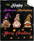 Thuswarm Happy Halloween Thanksgiving Christmas Flannel Throw Blanket Soft Warm Gnomes Print Blankets for Bed Couch Sofa Room Decoration Gifts 50”×40” Small for Kid