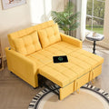 52" Sleeper Sofa with Pull-Out Bed, 3-in-1 Convertible Sofa Bed, Loveseat with Stepless Adjustable Backrest and Side Pocket, for Living Room Dorm Apartment, Linen, Yellow
