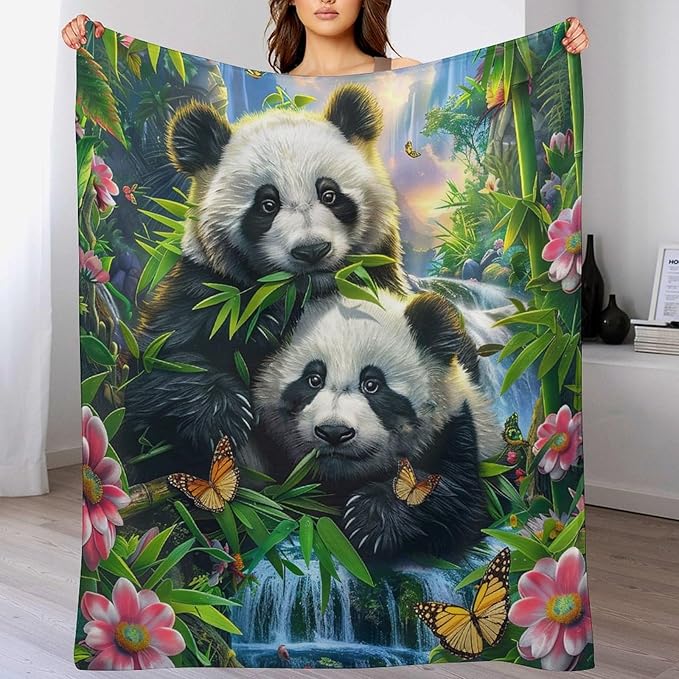 Panda Blanket Funny Pandas Gifts for Girls Boys Woman Kids Cute Panda Lover Bear Throw Blankets Soft Warm Fleece Flannel Plush Blankets for Bed Sofa Couch 50"x60"