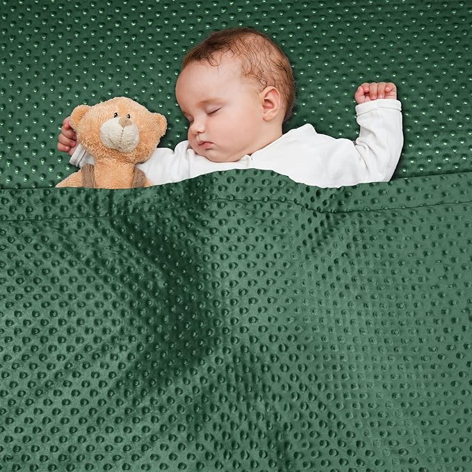 david's kids Micro Fleece Minky Baby Blanket for Boys Girls with Double Layer and Soothing Raised Dots, Breathable and Soft Lightweight Receiving Blanket for Newborns 30x40 Inches, Emerald Green