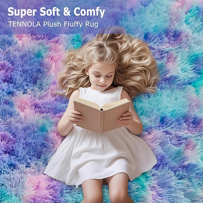 Shaggy Tie Dyed Light Blue Purple Runner Rug 2x6 ft Bedside Area Rugs for Living Room, Anti-Skid Extra Comfy Fluffy Floor Carpet for Indoor Hallway Home Decorative