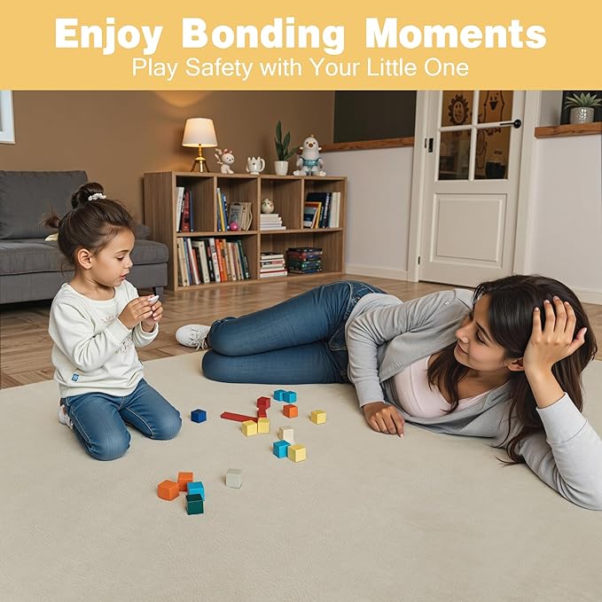 Padded 79" ×59" Large Baby Play Mat for Floor, 1.2" Thick Memory Foam Playmat with Soft Vegan Leather Cover, Cushioned Play Mat for 71" x59" Playpens, Grey