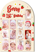 R HORSE 3D Berry 1st Birthday Wood Photo Display Board, Adorable Strawberry Baby's First Year Picture Frame, 1-12 Months Milestone Board Birthday Decorations Keepsake Gift for Baby Girls Nursery Decor