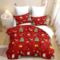 Christmas Duvet Cover Full Size Red Gingham Christmas Bedding Set Kids Boys Girls Xmas Grid Checked Cartoon Deer Pattern Comforter Cover 3 Pieces with Zipper Closure (No Comforter)
