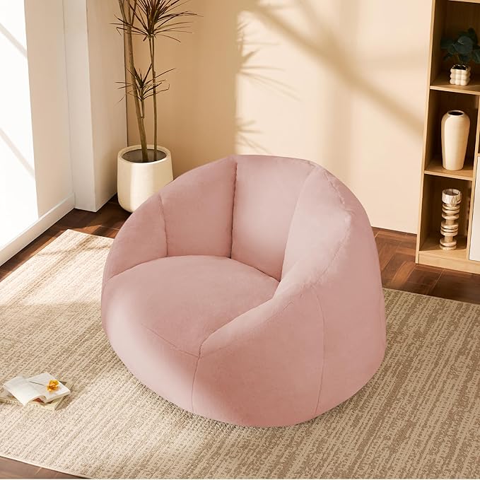 Giant Bean Bag Chair for Adults - Comfy Plush Round Shell Soft Accent Chair, Oversized Cozy Lounge Floor Sofa Reading Chair, Mini Couch for Living Room, Bedroom & Game Rooms, Dorm, Pink