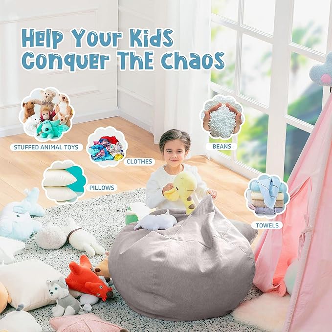 Nobildonna Bean Bag Chair Cover (No Filler) for Kids and Adults,Beanbag Stuffed Animal Storage Without Filling Plush Toys Holder and Organizer Soft Premium Corduroy 200L