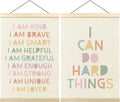 Pastel Boho Kids Wall Art Decor, I Can Do Hard Things Positive Affirmations Poster Hanger Frame for Kids Room Bedroom Nursery Playroom Classroom Wall Decor, 12x16 Inch Set of 2