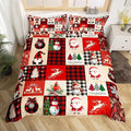 Manfei Christmas Duvet Cover Set Full Size, Deer Tree Snowman Santa Claus Print Comforter Cover with 2 Pillowcases, Plaid Grid Print Bedding Set 3pcs for Kids Boys Girls Bedroom Decor,No Comforter