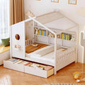 Modern Full Size House Bed with Roof and Window, Wooden Daybed Frame with Shelves and 2 Drawers,Bedroom Furniture for Girls & Boys (White+2 Drawers*)