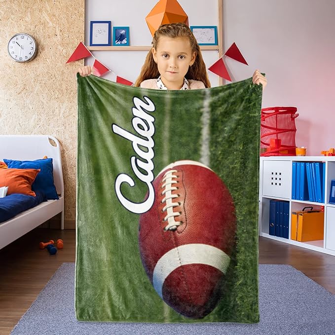 Personalized Baby Balll Soft Blanket: Custom Kids Football Design Blanket with Name and Number - Bedding Gifts for Infants Toddlers Adults 30x40inch