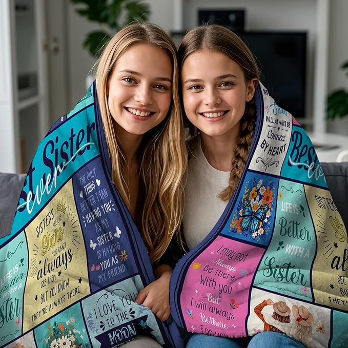 Sister Gifts for Sister Blankets, Sisters Birthday Gifts from Brother BFF Bestie, Best Sisters Ever Gift for Christmas Thanksgiving, Flannel Throw Blanket for Sofa Couch Bed 60"x50"