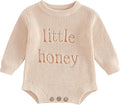 Lesimsam Newborn Baby Boy Girl Valentines Day Outfit Oversized Embroidery Long Sleeve Knit Sweater Bubble Romper Bodysuit