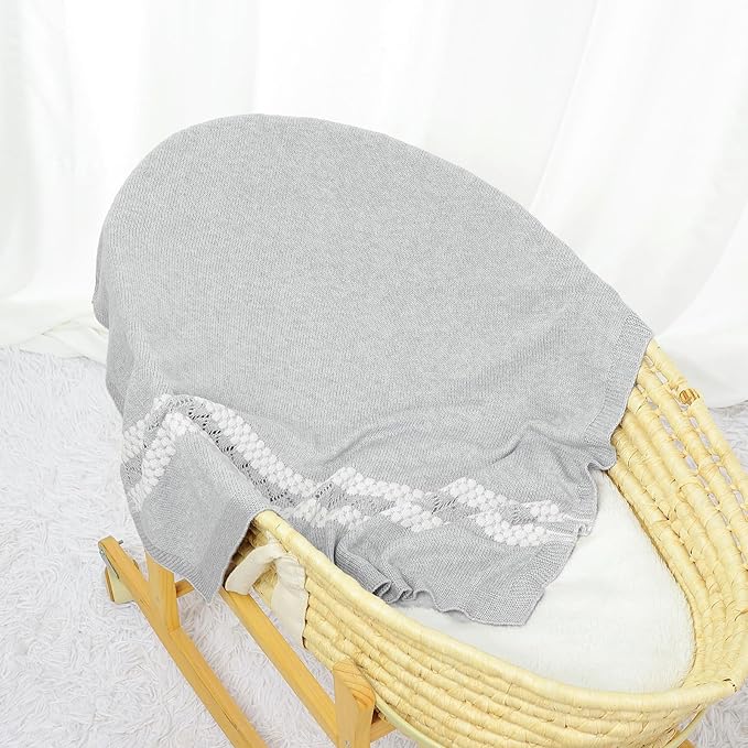 mimixiong 100% Coton Baby Blanket Knitted Receiving Baby Blankets for Newborns Boy Girl 40x30 Inch