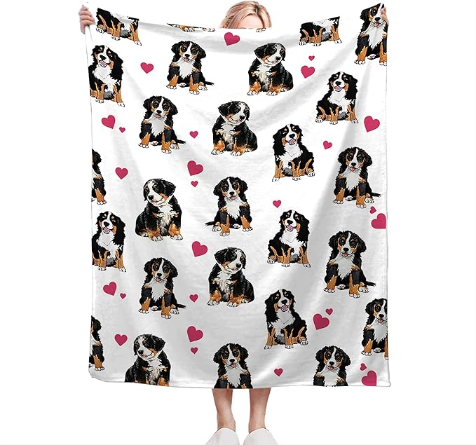 Bernese Mountain Dog Blanket Bernese Mountain Dog Gifts and Decor Cute Dog Throw Blanket Dog Blanket for Girls Women Kids Adults Soft Warm Cozy Fleece Blanket for Couch Sofa Bed 80"x60"