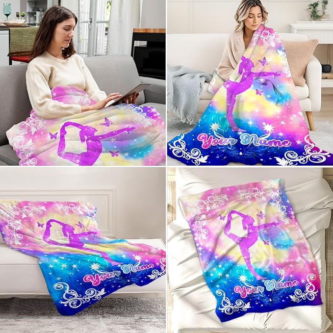 Custom Gymnastics Blanket for Girls - 30 x 40 Inches Kids Gifts for Gymnasts - Fuzzy Flannel Throws Stuff for Team, Gymnastics Lovers