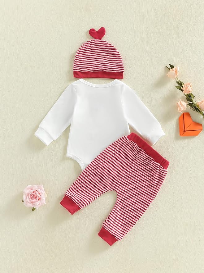 My First Valentines Baby Boy Outfit Lover Boy Long Sleeve Romper Pants Hat Infant Onesie Newborn Clothes Outfits