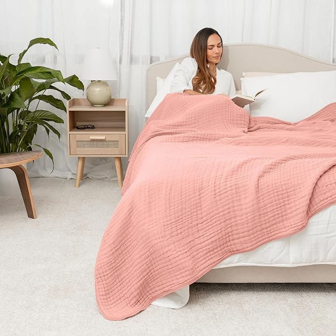 Comfy Cubs Muslin Blanket for Adults Queen 90" x 90" - 6 Layer Soft, Breathable & Lightweight Muslin Adult Blanket - Machine Washable & Designed in The US Bedding for All Seasons - Bold Blush