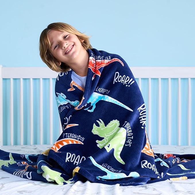 Joiedomi Glow in The Dark Blanket Dinosaur Toys for Kids 3-5 Dinosaur Gifts Toys for Age 2 3 4 5 6 7 8 9 10 11 12 Year Old, Soft Cozy Flannel Kids Throw Blanket, Birthday 50"×60"