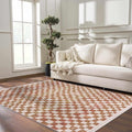 Hauteloom Pertek Modern Checkered Area Rug - Modern Geometric Carpet for Living Room, Kids Room, Nursery - Bohemian Boho Carpet - Cream, Beige, Light Red, Somon - 6'7" x 9'