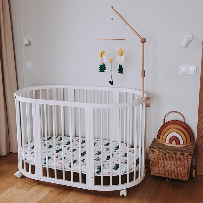 Baby Crib Mobile (Starry Woodland Night, Long Evergreen) Nursery Decor Ceiling Mobile for Boys & Girls - Crib Accessories