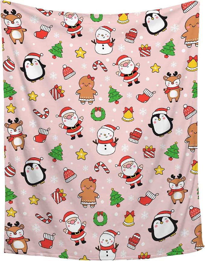 Ultra Soft Cute Christmas Blanket - Plush Cozy Holiday Blanket for Travel/Camping/Picnic - 50"x60" - Teens/Travel Size