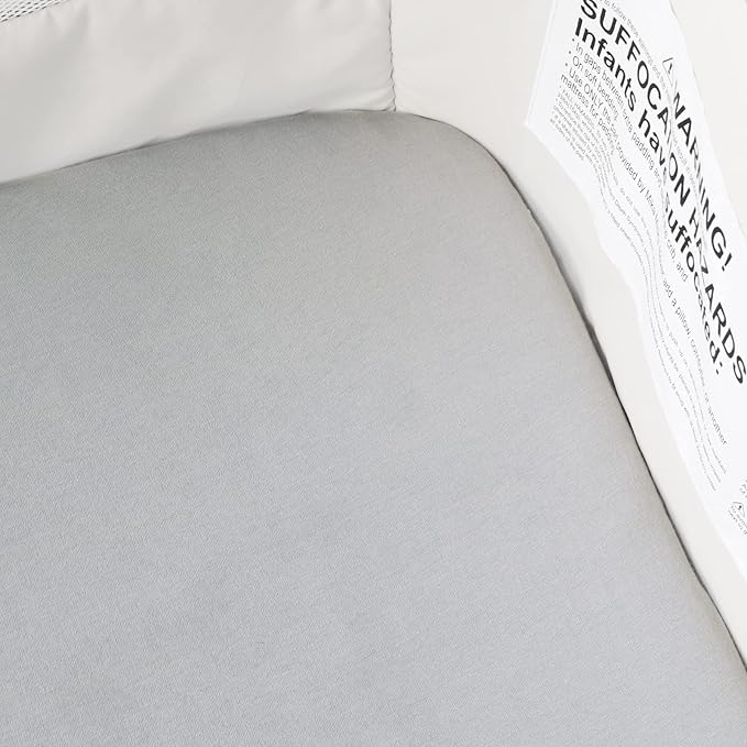 Bassinet Sheets Fit for Dream On Me Lacy, Delta Children Curve, Regalo Baby Basics™ Infant, Fisher Price, Simmons Kids(for Twins) and Safety 1st Bassinet,100% Cotton, 2 Pack, White and Gray