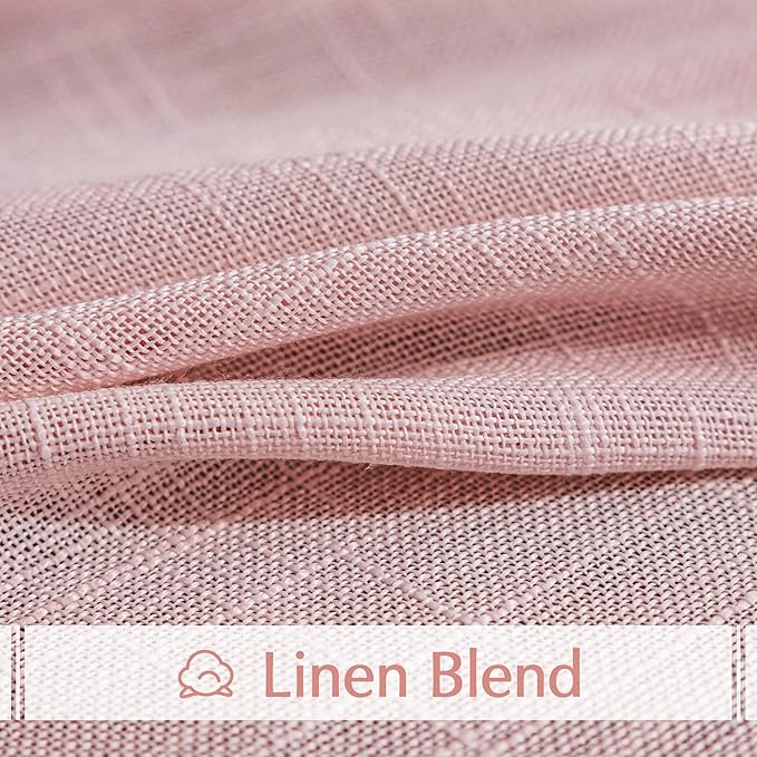 FMFUNCTEX Linen Textured Semi Sheer Pink Curtains for Bedroom Living Room, Blush Pink Curtain Panels 84 Inches Long Sheer Window Drapes Farmhouse Light Filtering 2 Panels Rod Pocket