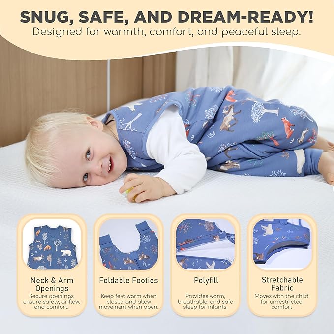 Mama Cheetah Toddler Sleep Sack with Feet 4T - 5T, 2.5 TOG Organic Cotton Baby Sleeping Bag with Legs, Baby Wearable Blankets for Walkers w/ 2-Way Zipper, Baby Sleep Sack for Girls & Boys, XL