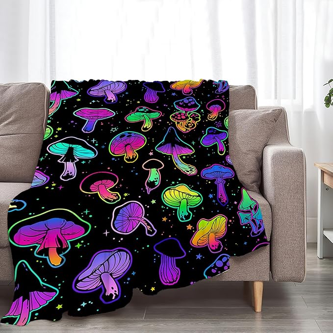 Colorful Mushroom Blanket - Soft, Warm & Cozy Fleece for Girls, Women, Kids & Adults - 60"x50"