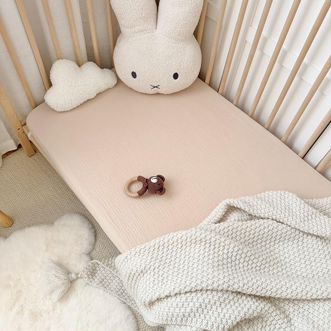 BuLuTu Muslin Pack and Play Sheets Fitted, 38"x26", 2 Pack Mini Crib Sheets for Pack N Play Mattress, Soft Breathable Baby Mattress Sheets Fitted Playard Sheets, Beige & Forest