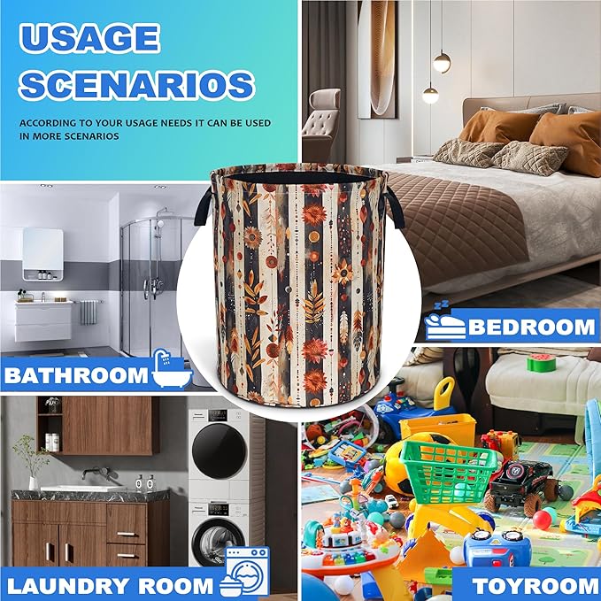 Beautiful Flowers Print Laundry Basket Boho Floral Oxford Cloth Laundry Hamper With Handle Foldable Portable Clothes Storage Basket 18.9 X 16.5 Inch Storage Bag For Laundry Room/Bathroom/Bedroom