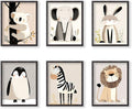 RoyoLam Cartoon Animal Canvas Wall Art Prints - Set of 6 Unframed 8x10 Inches, Scandinavian Style Illustrations Nursery Decor for Kids Room and Playroom