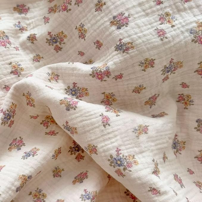 BuLuTu Kids Toddler Girls Duvet Cover Twin Retro Tuberose Floral Quilt Cover with Ruffles, Muslin Comforter Cover Soft Breathable Gauze Cotton Children Bedding, No Pillow, Zipper,4 Ties