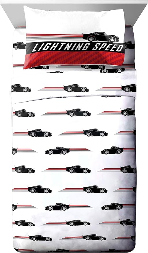 Jay Franco Disney Pixar Cars Racing Machine 7 Piece Full Bed Set - Includes Comforter & Sheet Set - Bedding Features Lightning McQueen - Super Soft Fade Resistant Microfiber