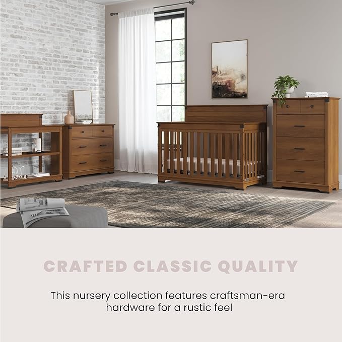 Child Craft Redmond 4-in-1 Convertible Crib, Baby Crib Converts to Day Bed, Toddler Bed and Full Size Bed, 3 Adjustable Mattress Positions, Non-Toxic, Baby Safe Finish (Coach Cherry)