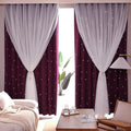Kinryb Kids Blackout Curtains for Bedroom/Living Room/Classroom, Sheer Overlay 2 Free Tiebacks, Double Layer Curtains with Star Cutout for Kids Room(Each Piece W 70 x L 84 Inches 2 Pcs Red)
