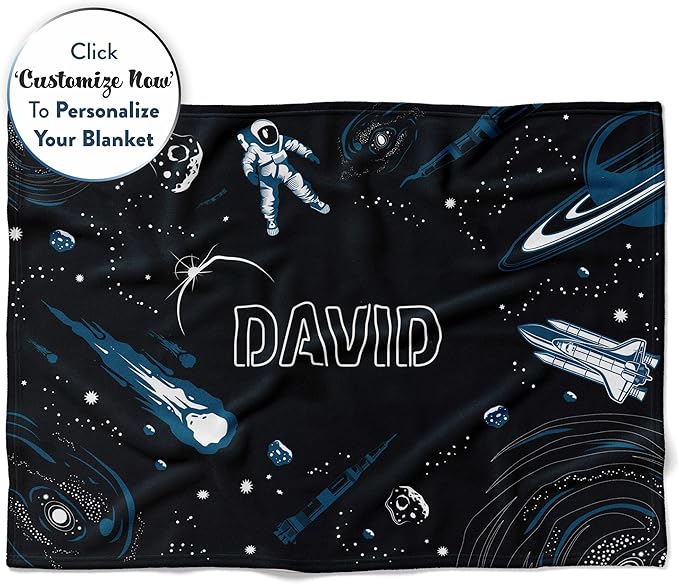 Space Sherpa Throw Blanket | Custom Kids & Adult Blanket | 50x60 inches | Black | Space Pattern | Warm & Machine Washable