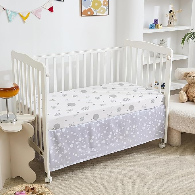 4 Pack Mini Crib Sheets Fitted - 38"x26" Pack and Play Sheets for Playard Mattress, Portable Mini Crib | Soft & Skin Friendly Pack N Play Sheets for Boys Girls (Dinosaur & Leaf)